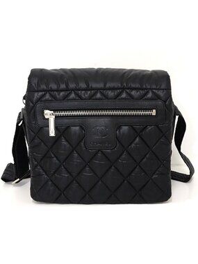 Chanel Coco Cocoon Shoulder Bag Nylon Leather Black